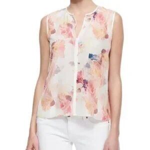 Rebecca Taylor Enchanted Garden Silk Floral Sleeveless Relaxed Fit Blouse - Sz 8